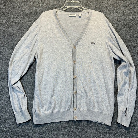 Lacoste Other - Lacoste Cardigan Sweater‎ Mens XL Gray Classic Preppy V-Neck Button Up